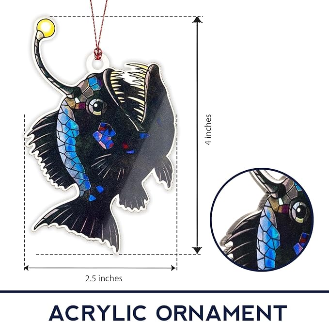 Anglerfish Christmas Ornaments 2026, Unique Fishing Ornaments for Christmas Tree, Sea Gifts for Fisherman Men Women Boys Teens, Inner Light Inspirational Decoration for Holiday Display, Ugly Ornament