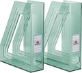 Acrimet Magazine File Holder Bin Storage, Vertical Rack for Documents, Folders and Mail, Durable Plastic Desk Organizer for Office & Home (Clear Green Color) (2 Pack)
