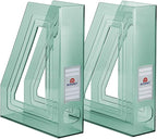 Acrimet Magazine File Holder Bin Storage, Vertical Rack for Documents, Folders and Mail, Durable Plastic Desk Organizer for Office & Home (Clear Green Color) (2 Pack)