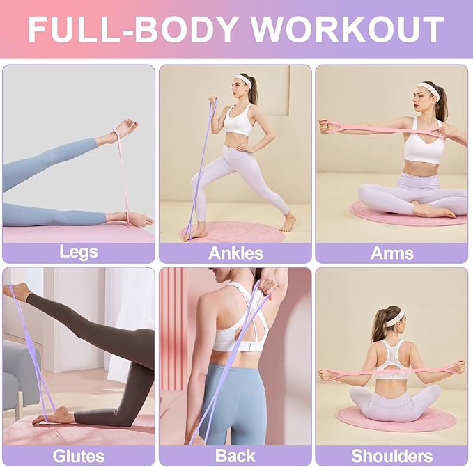 Figure 8 Resistance Band: Resistance Bands with Handles for Working Out - 8 Shaped Resistance Bands for Women - Exercise Bands for Arms - Fullbody Yoga Pulling Rope