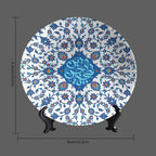 Turkish Decorative Plate Holder, 8 Inch, Blue Flowers Round Display Plate, Table Top Plate Decor with Stand, Ceramic Craft for Wall Hanging Decorative