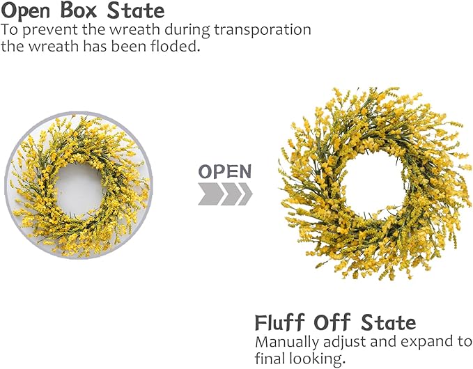 TEMPUS 20 Inch Yellow Flower String for Front Doors Wreath Spring and Summer Wreath for Indoor and Outdoor Decor Rustic and Farmhouse Style Home Decor（Yellow ）