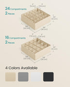SONGMICS Set of 4 Drawer Organizers, Closet Organizers for Underwear, 80 Cells, Foldable Sock Holders, 11.8 x 11.8 x 3.9 Inches, for Storing Socks, Ties, Belts, Sand Beige URUS011K01