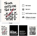 DSHFG Motivational Office Inspirational Wall Art Prints Set of 4, Think Outside the Box Motivational Balck Wall Art Posters for Office Home Decor, 8x10 Unframed