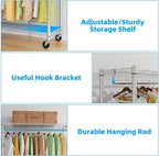 Simple Trending Clothing Garment Rack with 3 Tiers Storage Shelves, Heavy Duty Rolling Clothes Organizer Double Rods with Wheels for Hanging Clothes, Chrome