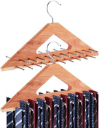 Leinuosen 2 Pack Cedar Tie Organizer Wooden Neck Tie Hook Organizer Storage up to 40 Ties Convenient Storage for Neckties, Belts, Hats