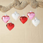 Lillian Vernon Shiny Glass Hearts Valentines Ornaments - 12 Piece Set, Blown Glass, Handcrafted Hanging Tree Decorations, Valentine's Day Holiday & Party Decor, 2" Tall Heart, Red, White & Pink