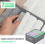 Jeans Organizer for Closet, Foldable Wardrobe Clothes Organizer with Handle, Stackable Closet Clothes Drawer Organizer Tshirts with 7 Grids for Leggings, Sweater, Jean, Pants, Grey (3 PCAK)