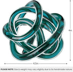Torre & Tagus Orbit Hand Blown Glass Infinity Knot Sculpture - 4.5 Inch Glass Art Teal Knot Decor Ball for Home Decor, Small Centerpiece Table Decoration for Home Interior (Clear Teal)