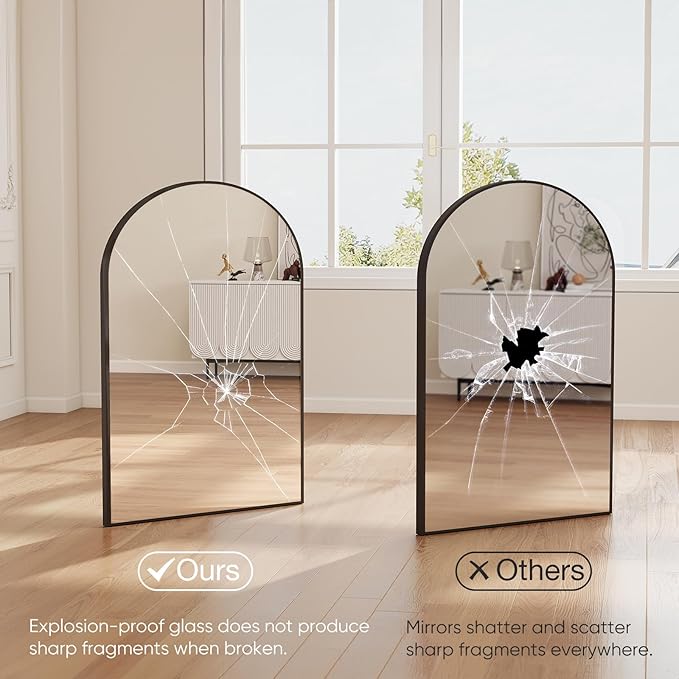 DUMOS Black Metal Arch Vanity Rounded Rectangle Bathroom Mirrors for Over Sink Wall, 21x30 Inch Large Matte Mirror, Modern Decorative for Restroom, Farmhouse