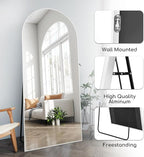 Prywot Arched Full Length Mirror, 76" x 34" Floor Mirror Wall Hanging or Leaning Arched-Top Full Body Mirror with Stand for Bedroom, Dressing Room, White