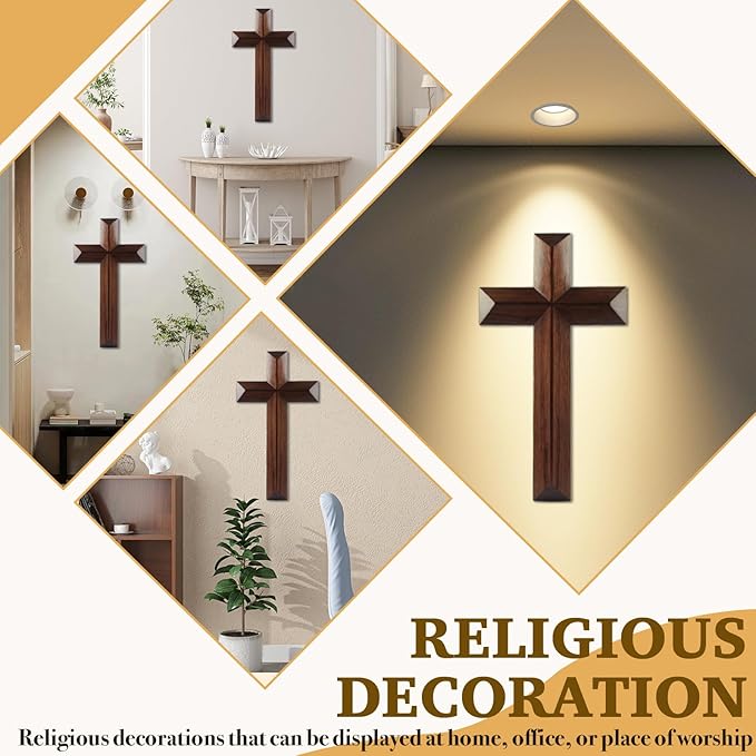 Yookin 13inches Wood Wall Cross Wooden Wall Decor Hanging Cross Decorations for Church Home Office Christian Baptism Religious Gift(Black Walnut)