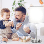 Lynnoland Set of 2 Touch White Table Lamps with 2 USB Ports & AC Outlet, 3-Way Dimmable Bedside Nightstand Lamps for Bedroom Living Room Nursery, 800 Lumens 5000K Daylight Bulbs Included