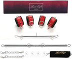 EXREIZST Expandable 2 Spreader Bar Set with Bag and 4 Premium Soft Pad Leather Straps with 2 Chains Adjustable Home Yoga Bar Kit, Silver and Red