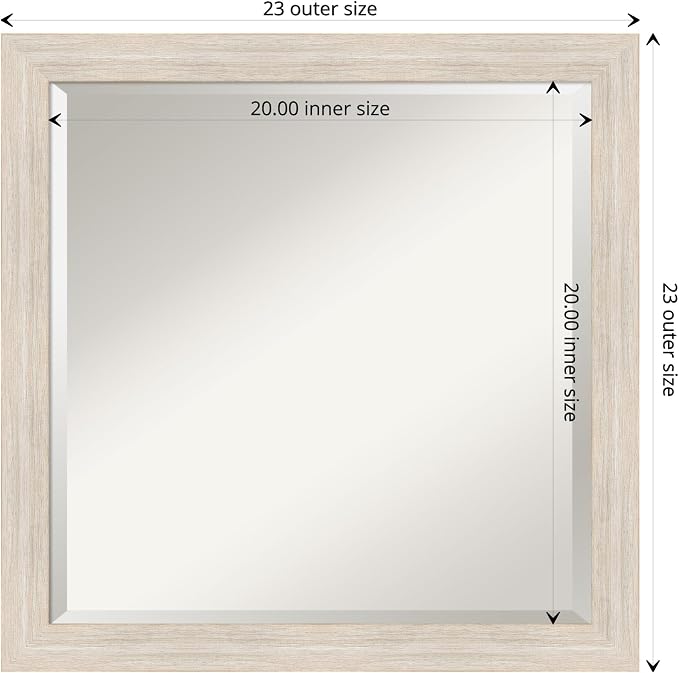 Amanti Art White Wall Mirror 23x23 Hardwood White Wash Narrow Square Bathroom Mirror for Wall Decor Living Room, Medium Country Rustic Wood Frame, Hangs Horizonally and Vertically, Bathroom Decor,