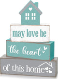 Cinnvoice 4 Pcs Farmhouse Tabletop Decor Rustic Family Blessed Home Table Centerpiece This Is Us Sign for Kitchen Shelf Desk Fireplace Mantel Tiered Tray Decor(May Love Be the Heart of This Home)