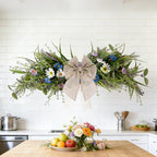 24'' Spring Wreaths for Front Door Summer Floral Swag Blue Spring Door Wreath with Wildflower Lanvender for Wall Porch Indoors Outdoor Window Home Decorations