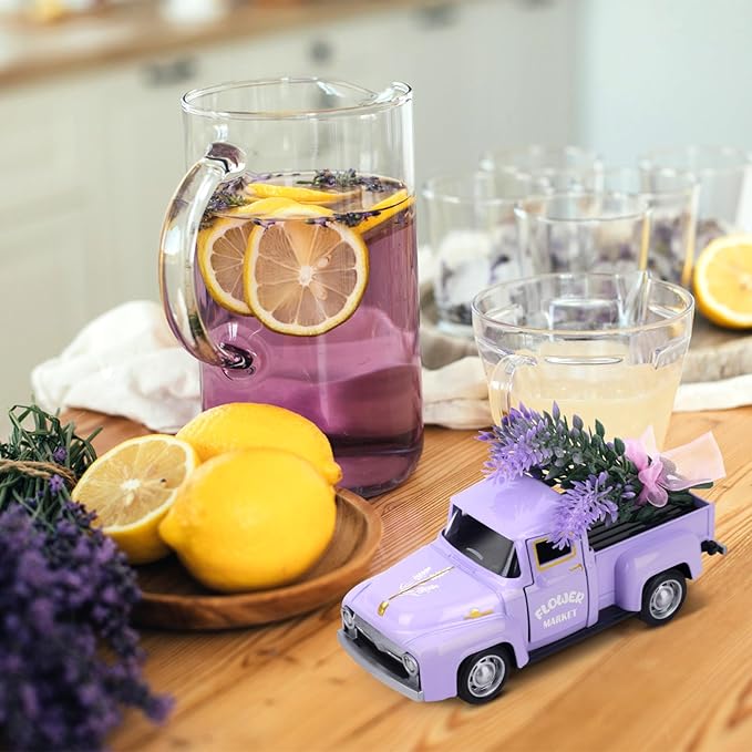 Lavender Home Decor Metal Truck with Faux Lavender Vintage Truck Mini Vehicle Decoration for Farmhouse Desktop Tray Decor Kitchen Supplies