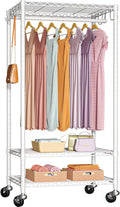 FUTASSI P6 Medium Rolling Clothes Rack Heavy Duty, Clothing Racks for Hanging Clothes, Freestanding Garment Rack with Wheels, Portable Closet Rack Max Load 370 LBS, 30''W x 14''D x 77.6''H, White