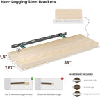 Vivelove Natural Wood Floating Shelves 36”，8 inch Deep Floating Shelf with Invisible Brackets, Unfinished Wall Shelves for Living Room, Bathroom, Kitchen, Bedroom, Home Decor, Set of 2 - Natural