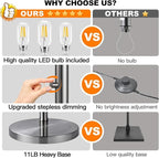 Dimmable Brushed Nickel Floor Lamp, 3 Light Arc Floor Lamp, Modern Tall Standing Tree Lamp with White Shades & Heavy Base, 3000LM Cool White LED Bulbs, Bright Lighting for Living Room, Bedroom, Office