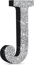 Qunclay 8'' Silver Crystal Diamond Bling Letters Crushed Diamond Decoration Wooden Glitter Letter with Screw and Hooks Rhinestone Gift for Wedding Y2k Mcbling Bedroom Wall Decor (Letter J)