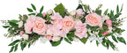 Artificial Peony Flower Swag, 29.6in Faux Eucalyptus Leaves Corner Rose Floral Swags, Artificial Mirror Flower Chair Back Flower Swags for Sheer Drapes, Wedding Chair, Arbor, Wedding(Pink)