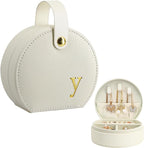 COLLECTIVE HOME - Travel Jewelry Case, Elegant Half-Moon Design with Gold Monogram, Detachable Handle, Personalized Accessory Organizer, Gift for Fashion-Forward Women and Teens (y)