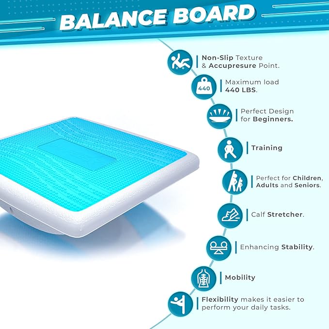 Professional Balance Board –Fascia Relase Tool- Multi-Functional Wobble & Slant Board with Anti-Slip Design, Acupressure Points for Core, Abs & Rehab Training – Fitness & Standing Desk Equipment – Supports Up to 440 lbs