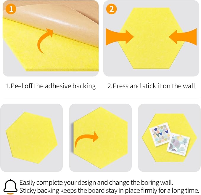 12'' Hexagon Cork Board Tiles Alternative, 10 Pack Frameless Felt Bulletin Board Tiles, Removable Corkboard for Wall, Decorative Pin Board for Office Wall Decor, Vision Board with 30 Pushpins