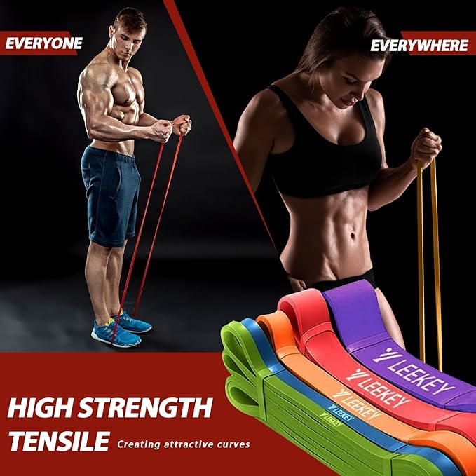 LEEKEY Resistance Bands, Exercise Bands with Handles,Pull Up Assist Bands - Band Set with Door Anchor - Bands for Working Out,Band for Men and Women Fitness Training,Home Workouts
