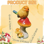 Birds Mushroom Resin Statue - Bird Stand on Mushroom Garden Decor Bright Yellow Small Bird Sculpture Figurine for Indoor Home Shelf Outdoor Backyard Yard Porch Patio Lawn Decorations
