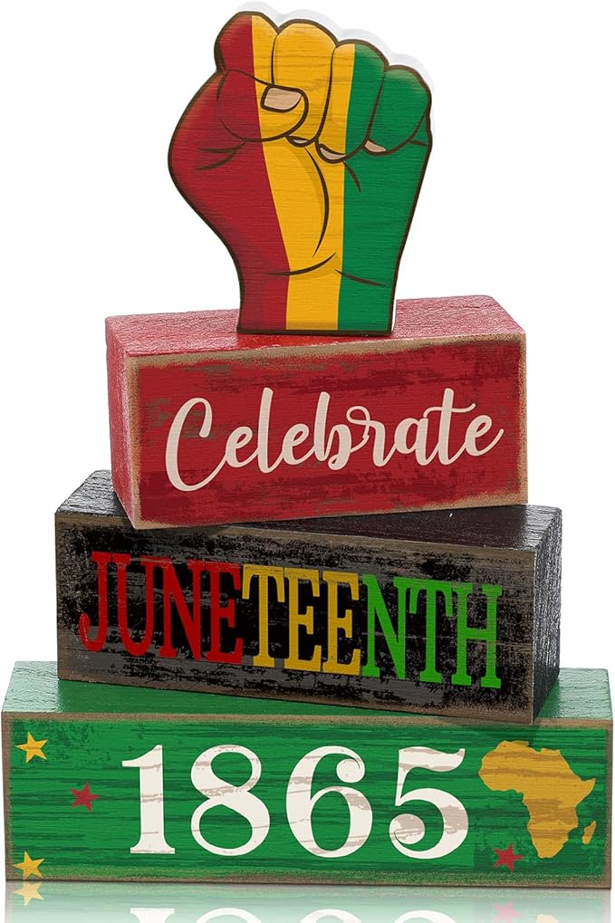 4 Pcs Juneteenth Table Decorations Juneteenth Tiered Tray Decor Rustic 1865 Freedom Wood Block Sign June 19th Table Centerpiece African American for Home Desktop Holiday Shelf Tabletop