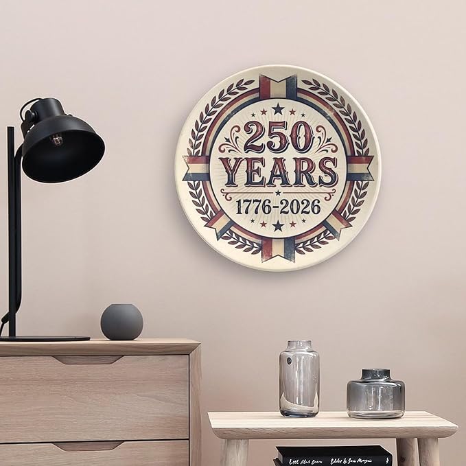 250th Anniversary Decorative Plates 10 Inch Vintage Patriotic Decorations Commemorative Plates with Stand Independence Day 4th of July Semiquincentennial Home & Office Decor