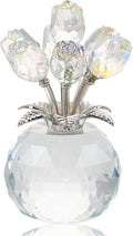 Arikyrist Crystal Clear Rose Bouquet Figurine with Round Vase, Glass Rose Flower Romantic Gifts for Women Mom on Birthday, Collectible Decoration Table Centerpiece for Home