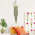 Macrame Moon Dream Catcher for Girl, Green Boho Crescent Dreamcatcher for Bedroom Adult, Handmade Nursery Room Wall Hanging with Star Pendant for Teen, Bohemian Home Decoration Idea