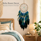 Blue Dream Catchers Luminous Dream Catcher for Boys Girls Kids Bedroom Handmade Nature Feather Decor Wall Hanging