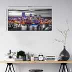 Pittsburgh Wall Art Living Room Decorations Black and White City Skyline Picture Modern Office Wall Decor Pennsylvania Nightscape Panoramic Canvas Prints Cityscape Painting Skyscraper Artwork 20x40"