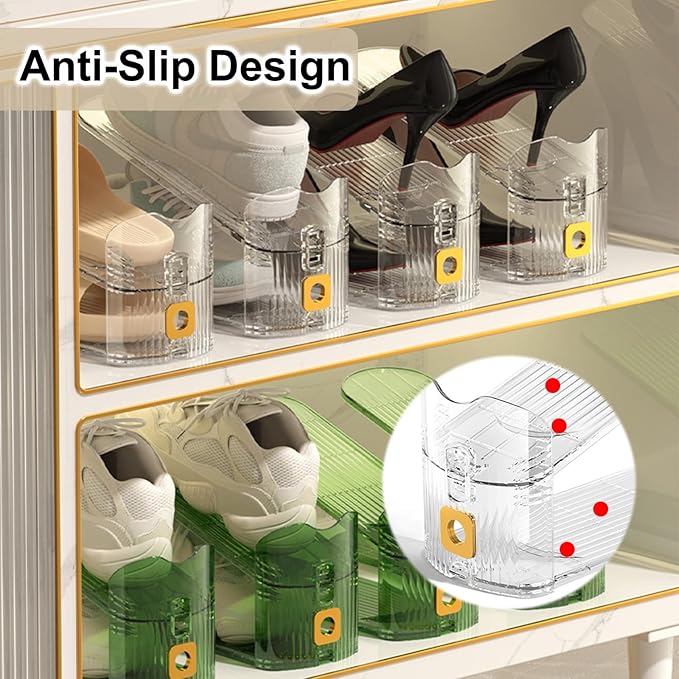 12Pack Shoe Slots Organizer for Closet Shoe Stacker Shoe Rack Organizer for Closet Space Saver Storage Holder Organization (Clear)