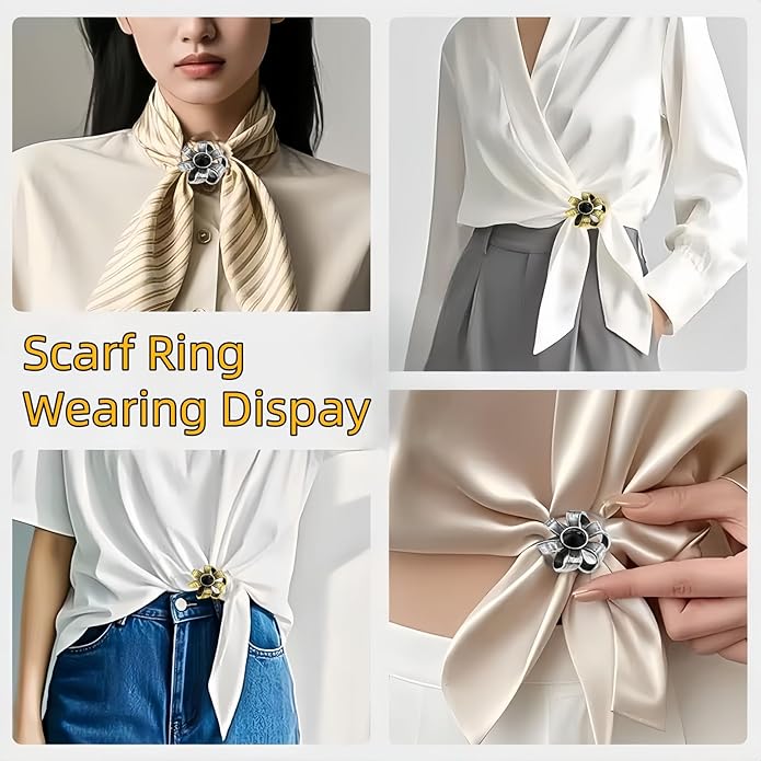 SYWDUDUCLT Scarf Ring for Women's Shawl, Silk Neckerchief, Tshirt, Gold/Sivler, S/M/L, 2 Pcs