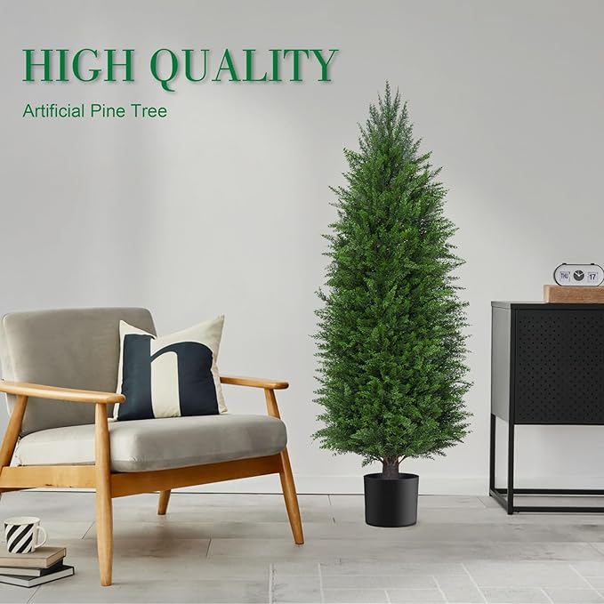 3FT Artificial Topiary Cedar Plants Outdoor, Faux Pine Trees UV Resistant and Potted, 36 Inch Tall Fake Shrubs Evergreen for Front Porch Decor Set of 2
