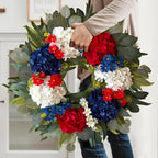 WANNA-CUL 250th Year Patriotic Wreaths for Front Door Decorations, 24 Inch 4th of July Hydrangea Wreath, Red White Blue Spring Door Wreath for Independence Day, Memorial Day for Indoor Outdoor Decor