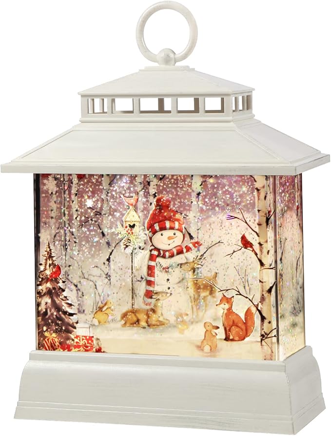 Christmas Snow Globe Lantern Water Glittering Lantern with 8 Songs & 6H Timer Romote Control Christmas Snow Globes USB & Battery Operated for Christmas Festival Decorations Gifts (Snowman)