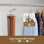 ZEDODIER Belt Organizer for Closet, Heavy-Duty Rotating Belt Hanger Rack Holds up to 24 Belts, Hanging Space Saving Metal Belt Holder for Closet Storage, Silver