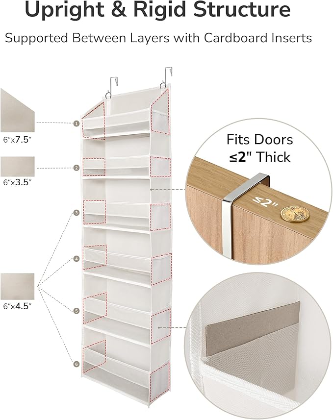 ULG Over The Door Organizer with 6 Large Pockets 12 Side Pockets, 50lbs Weight Capacity Door Hanging Organizer for Bedroom, Bathroom, Pantry, Nursery Storage, Beige
