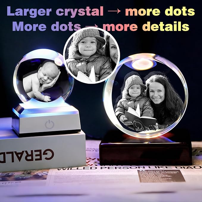 3D Crystal Photo,Personalized Gift for Dad Husband Grandpa,Custom snow globes with picture,Custom Father’s Day Anniversary Birthday,Pet Memorial Keepsake