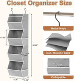 Hanging Closet Organizer 4 Shelf Collapsible Bedroom Closet Organizers and Storage Hanging with Mesh Pockets for Clothes, Fabric Hanging Storage Bins for Wardrobe Closet Organization and Storage, Grey
