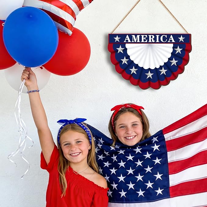 4th of July Wreath Patriotic Decorations Patriotic Wreaths for Front Door Hanging Sign Wooden 4th of July Decorations for Front Door Decorations Memorial Day Fourth of July Porch Wall Home Decor