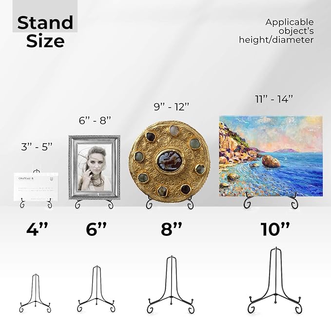 TR-LIFE Plate Stands for Display - 8 Inch Plate Holder Display Stand + Metal Easel Stand for Picture Frame, Decorative Plates, Book, Photo, Collectibles (2 Pack)