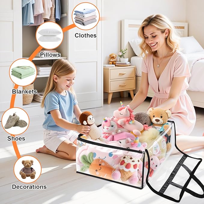 Clear Clothes Storage Bags, 4 Pack Closet Organizers and Under Bed Storage Containers, Foldable Moving Bags with Zippers for Comforter, Blanket, Bedding, Duvet, PVC Packing Bags 90L